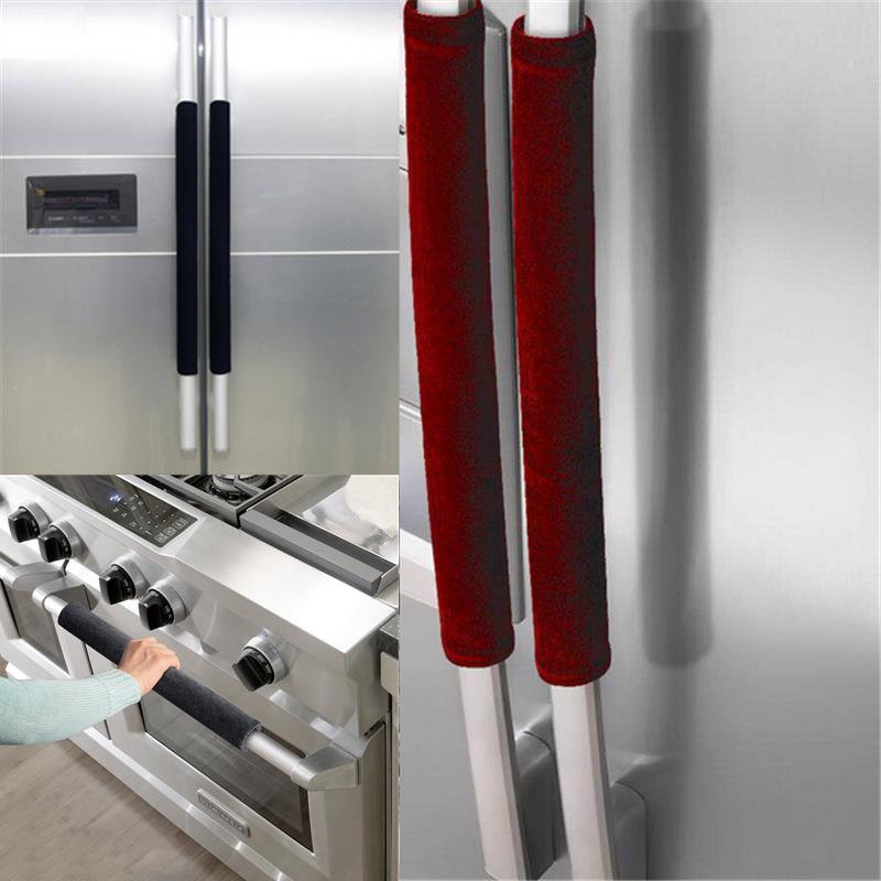 Kitchen Appliances With Red Knobs - 2 ชิ้น/เซ็ตฝาครอบมือจับประตูตู้เย็นเครื่องใช้ในครัวตกแต่งตู้เย็นเตาอบมือจับป้องกันการลื่นมือจับประตูสีดำสีเทาสีแดง ﻿